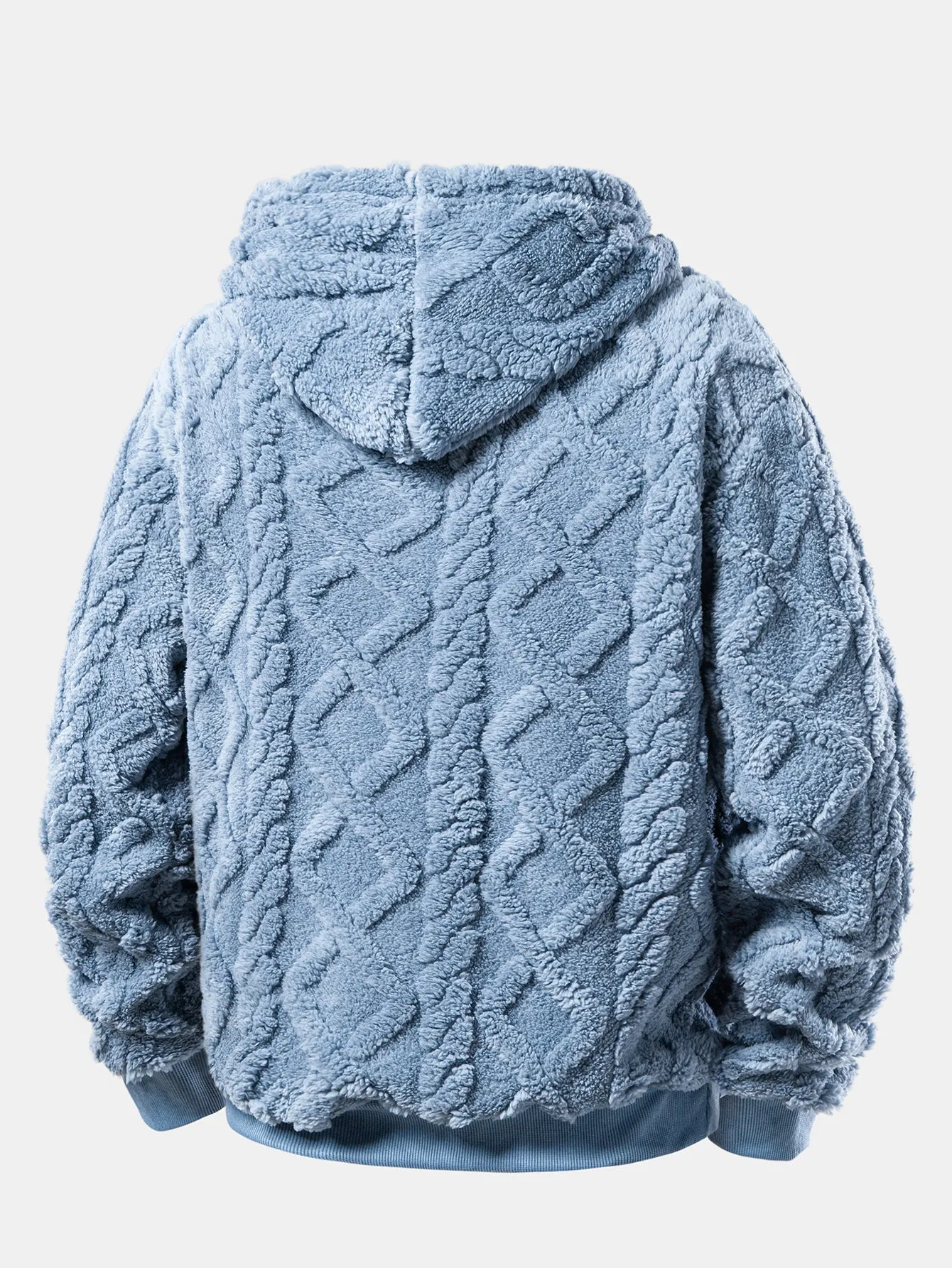 Relax Fit Geometric Jacquard Teddy Fleece Hoodie sold by Hoooyi product image thumbnail 2