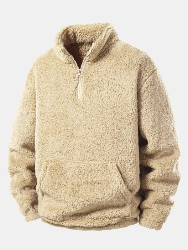 Quarter Zip Teddy Sweatshirt sold by Hoooyi