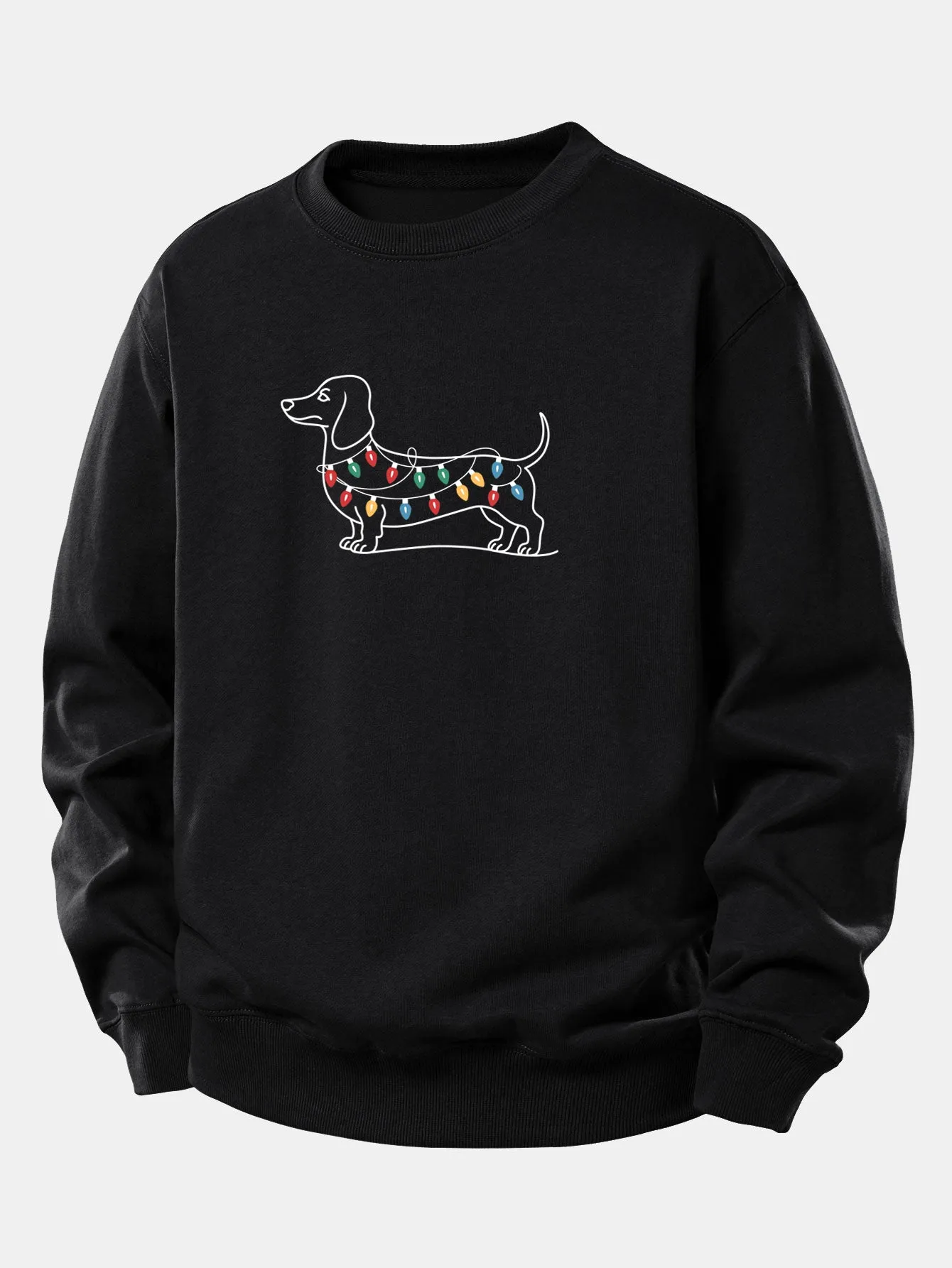 Colorful Light Strip Dog Print Relax Fit Sweatshirt sold by Hoooyi product image thumbnail 2