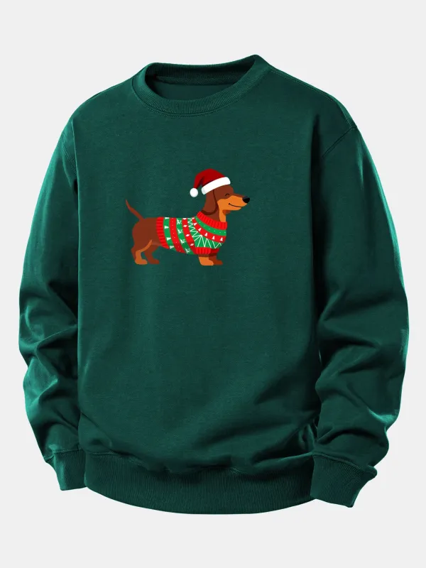 Christmas Dachshund Print Relax Fit Sweatshirt made by Hoooyi