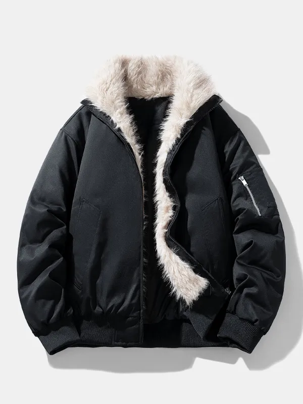 Oversize Faux Fur Collar Bomber Jacket sold by Hoooyi