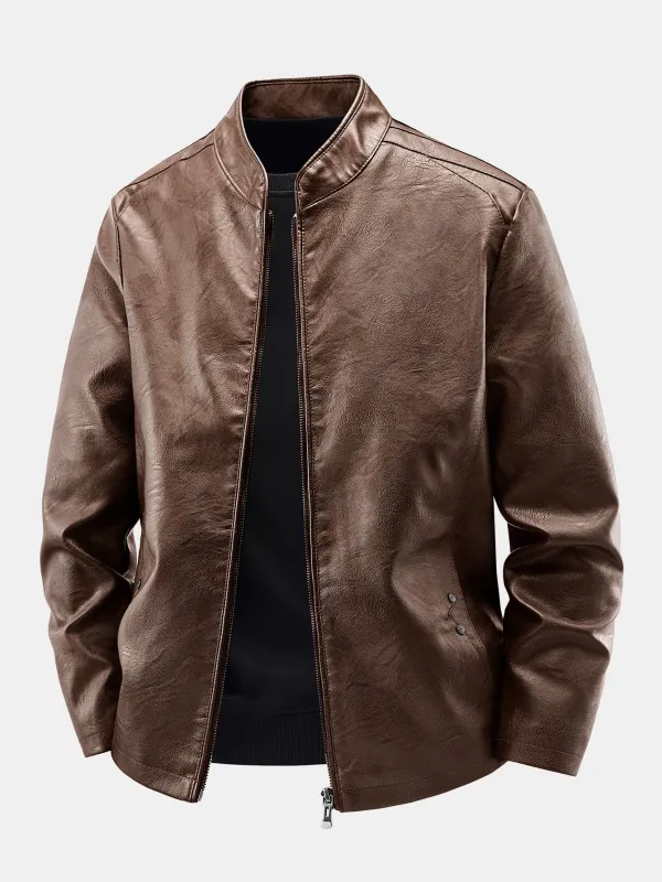 PU Leather Stand Collar Jacket sold by Hoooyi