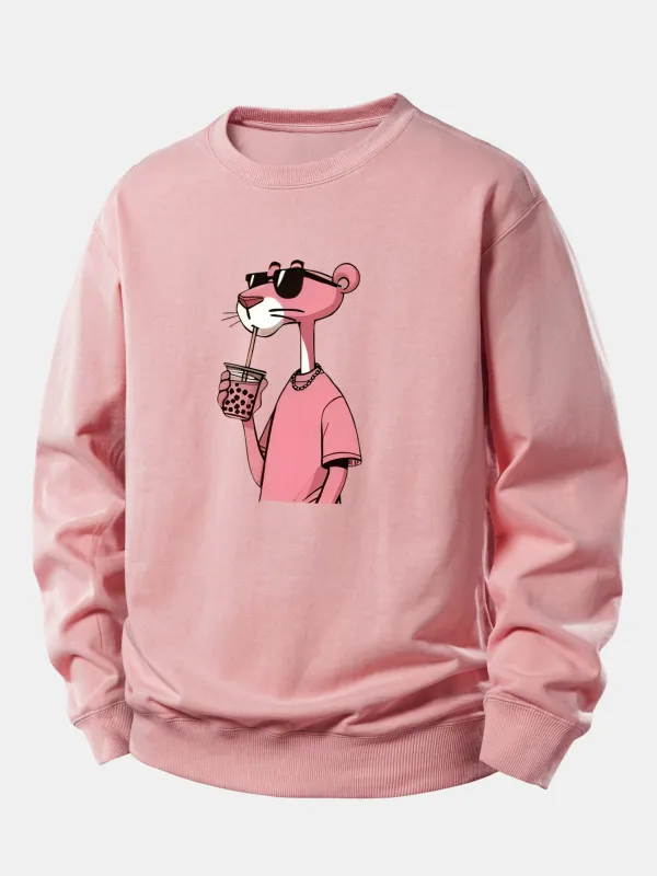 Pink Panther Print Relax Fit Sweatshirt made by Hoooyi
