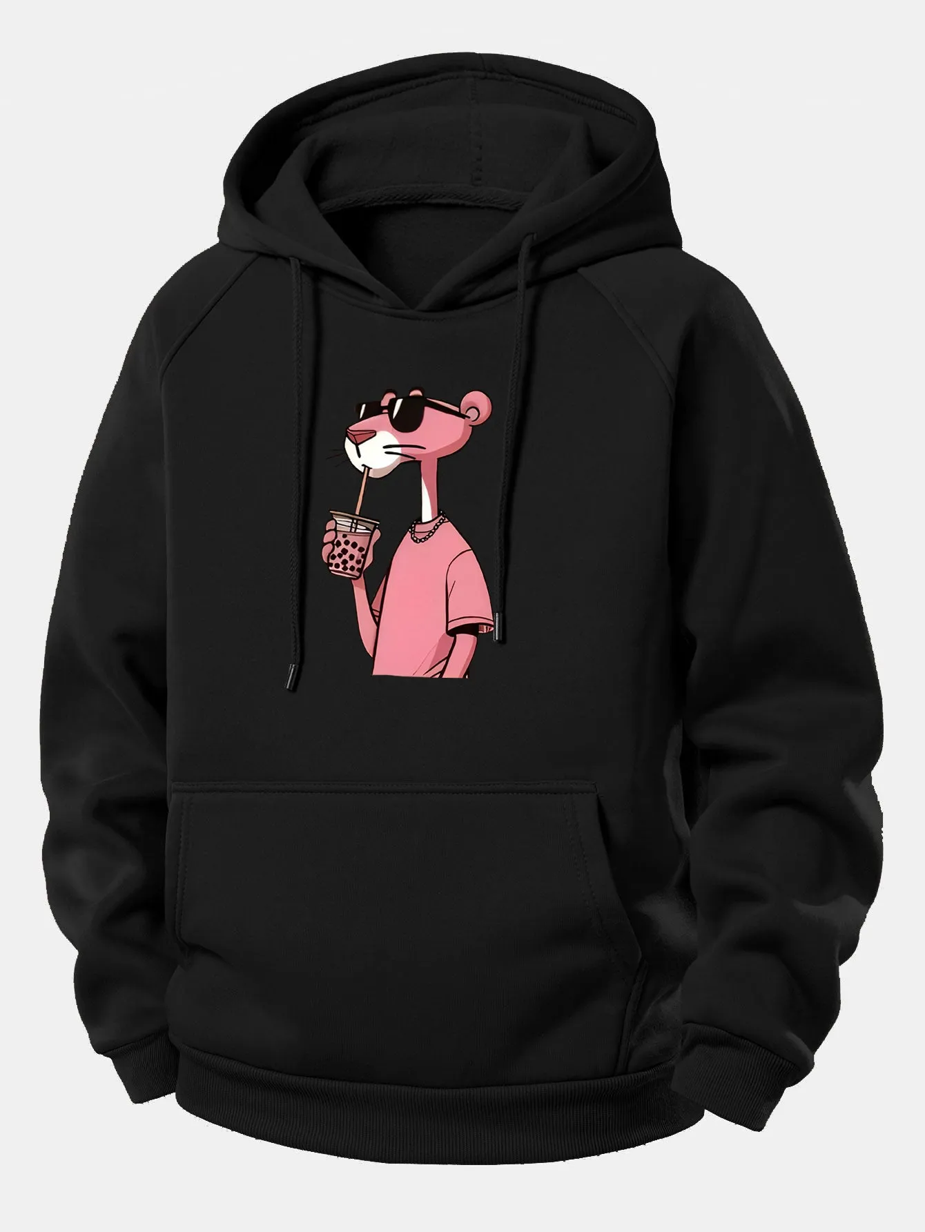 Pink Panther Print Drawstring Hoodie sold by Hoooyi