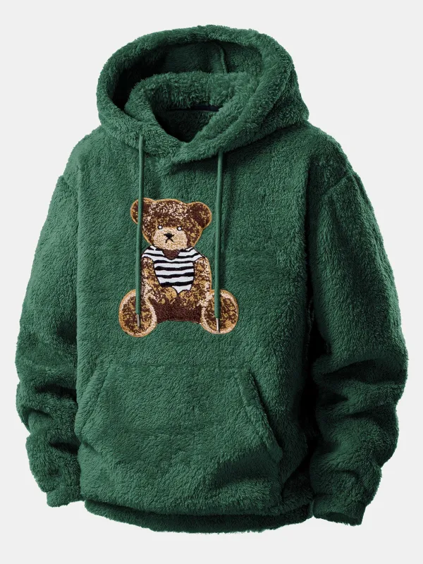 Bear Embroidered Patch Teddy Hoodie sold by Hoooyi