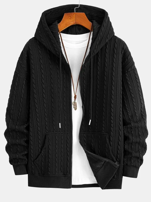 Relax Fit Twist Jacquard Zip Up Hoodie sold by Hoooyi