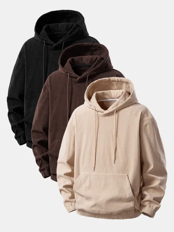 3 Pieces Corduroy Hoodie With Kangaroo Pocket sold by Hoooyi