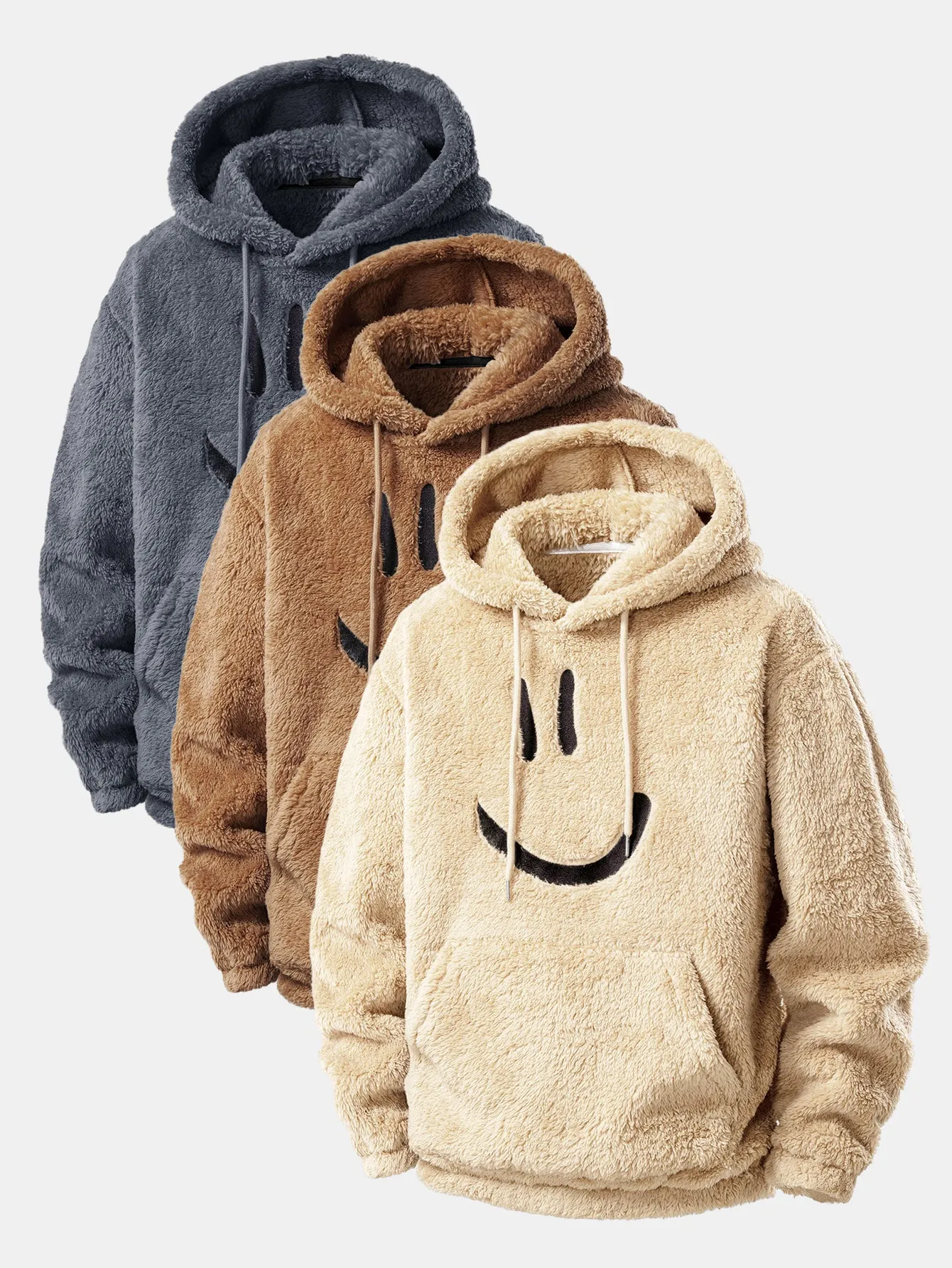 3 Pieces Smiley Face Embroidered Teddy Hoodie sold by Hoooyi