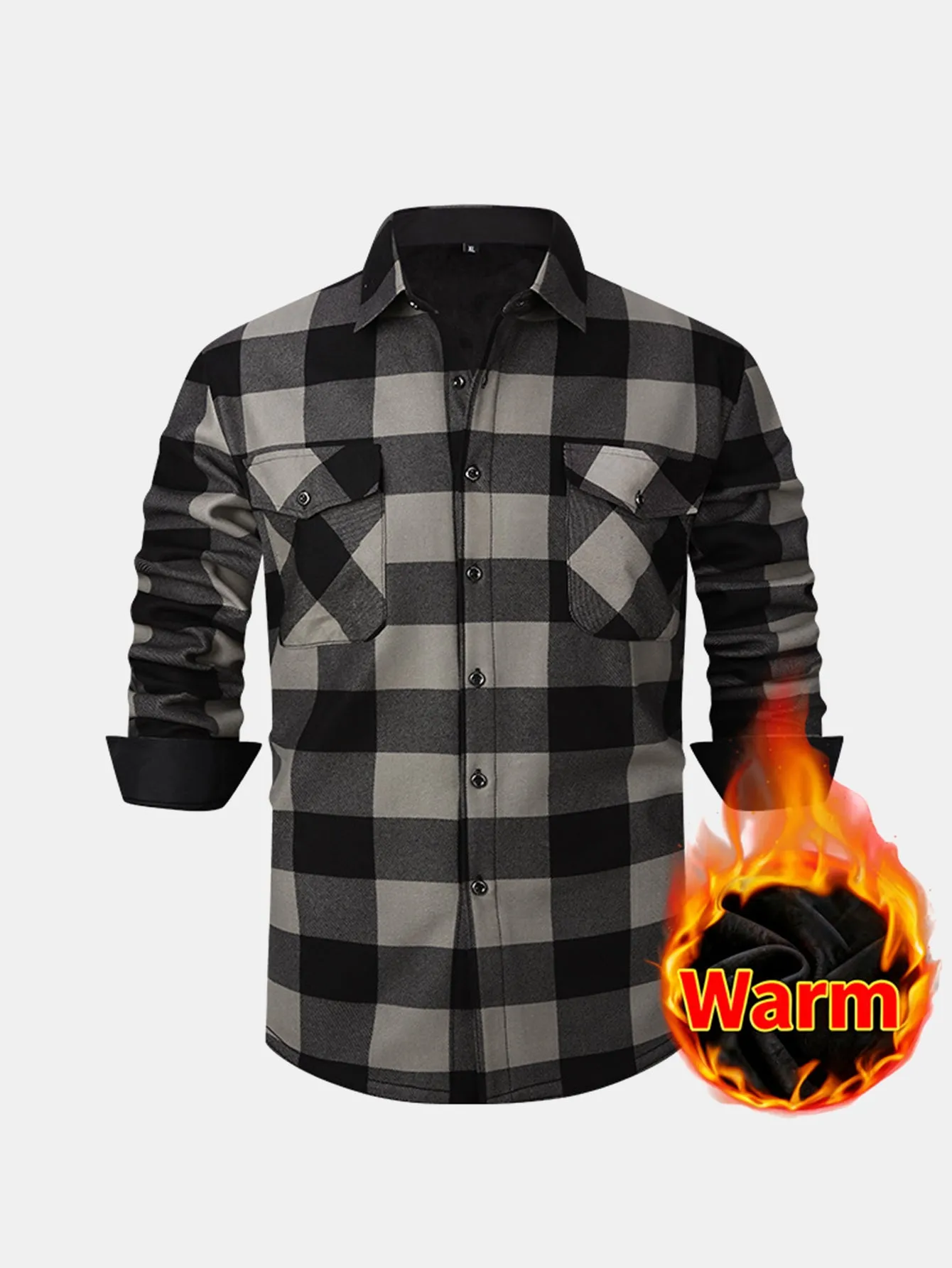 Flannel Fleece Lined Plaid Shirt With Pockets sold by Hoooyi product image thumbnail 5