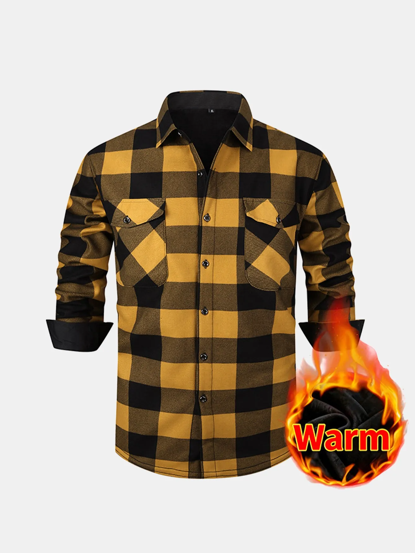 Flannel Fleece Lined Plaid Shirt With Pockets sold by Hoooyi product image thumbnail 3