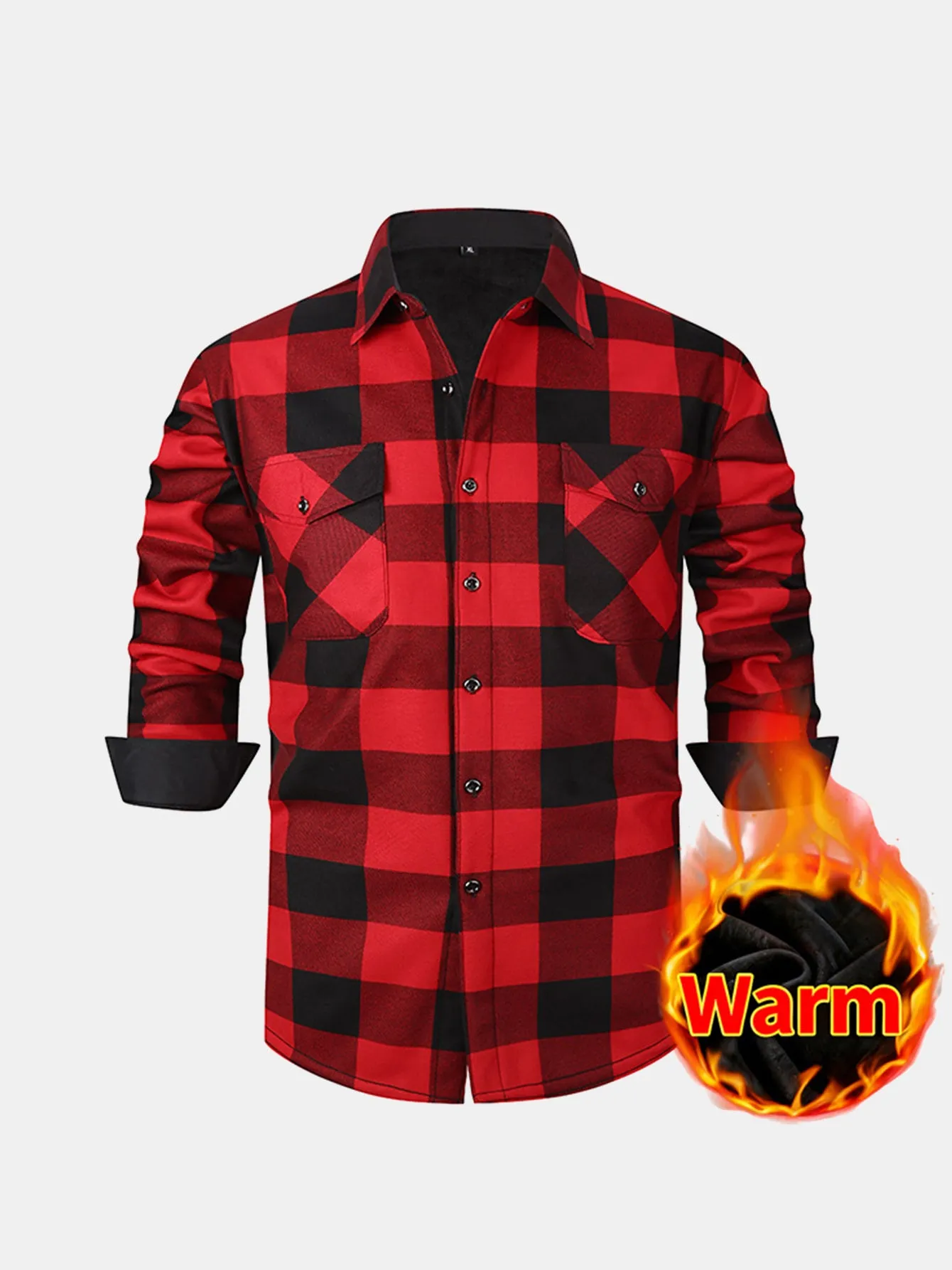Flannel Fleece Lined Plaid Shirt With Pockets sold by Hoooyi