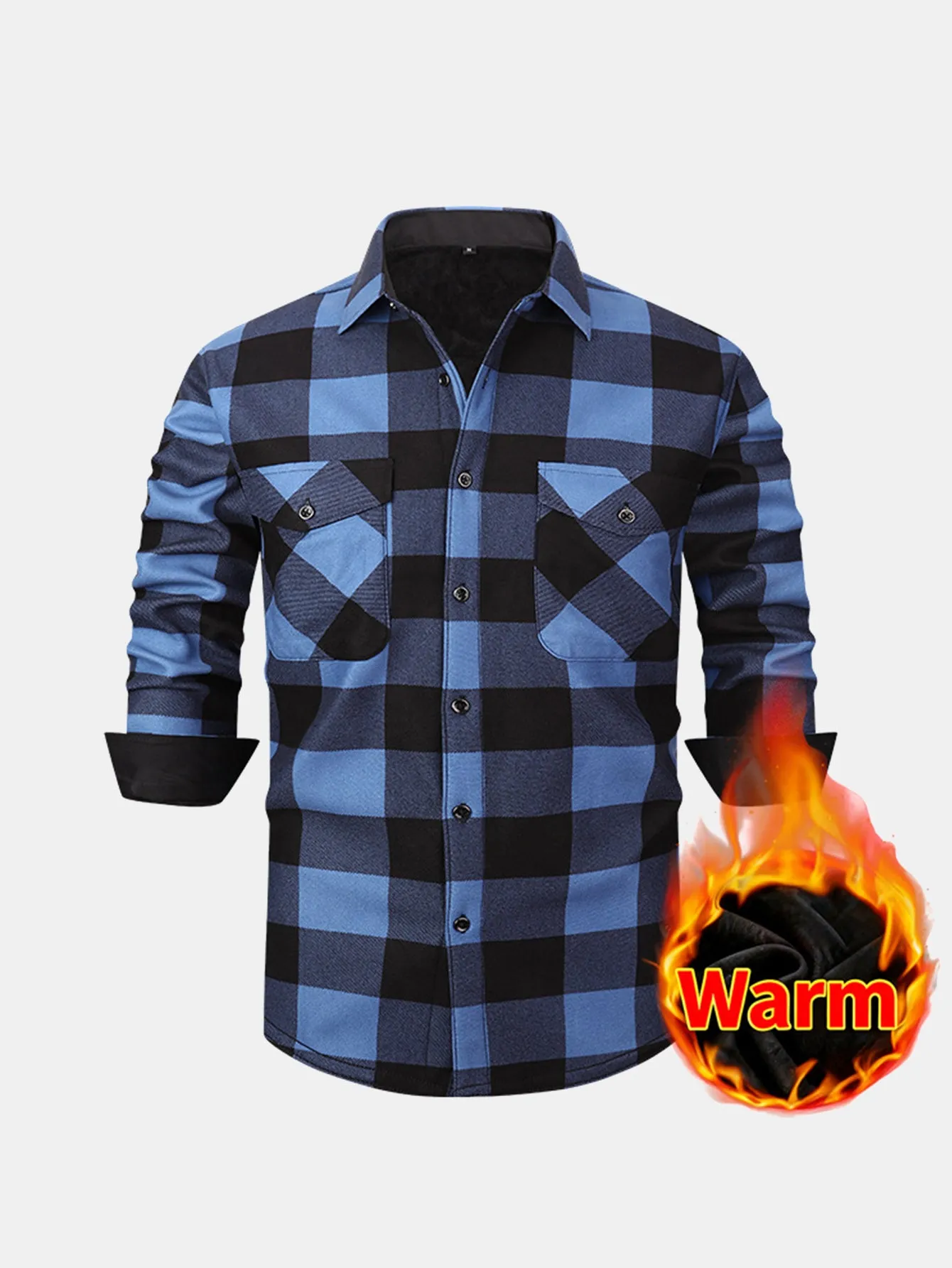 Flannel Fleece Lined Plaid Shirt With Pockets sold by Hoooyi product image thumbnail 4