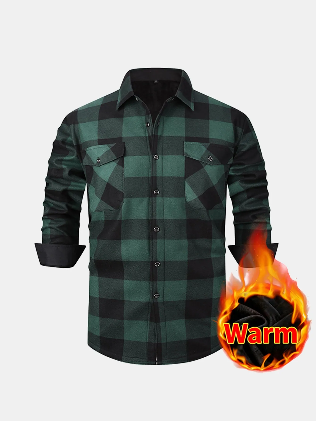 Flannel Fleece Lined Plaid Shirt With Pockets sold by Hoooyi product image thumbnail 2