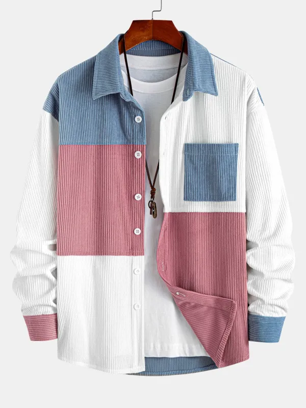 Relax Fit Color Block Corduroy Button Up Shirt sold by Hoooyi