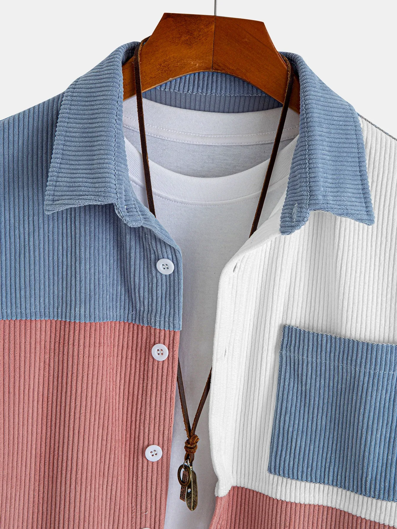 Relax Fit Color Block Corduroy Button Up Shirt sold by Hoooyi product image thumbnail 5