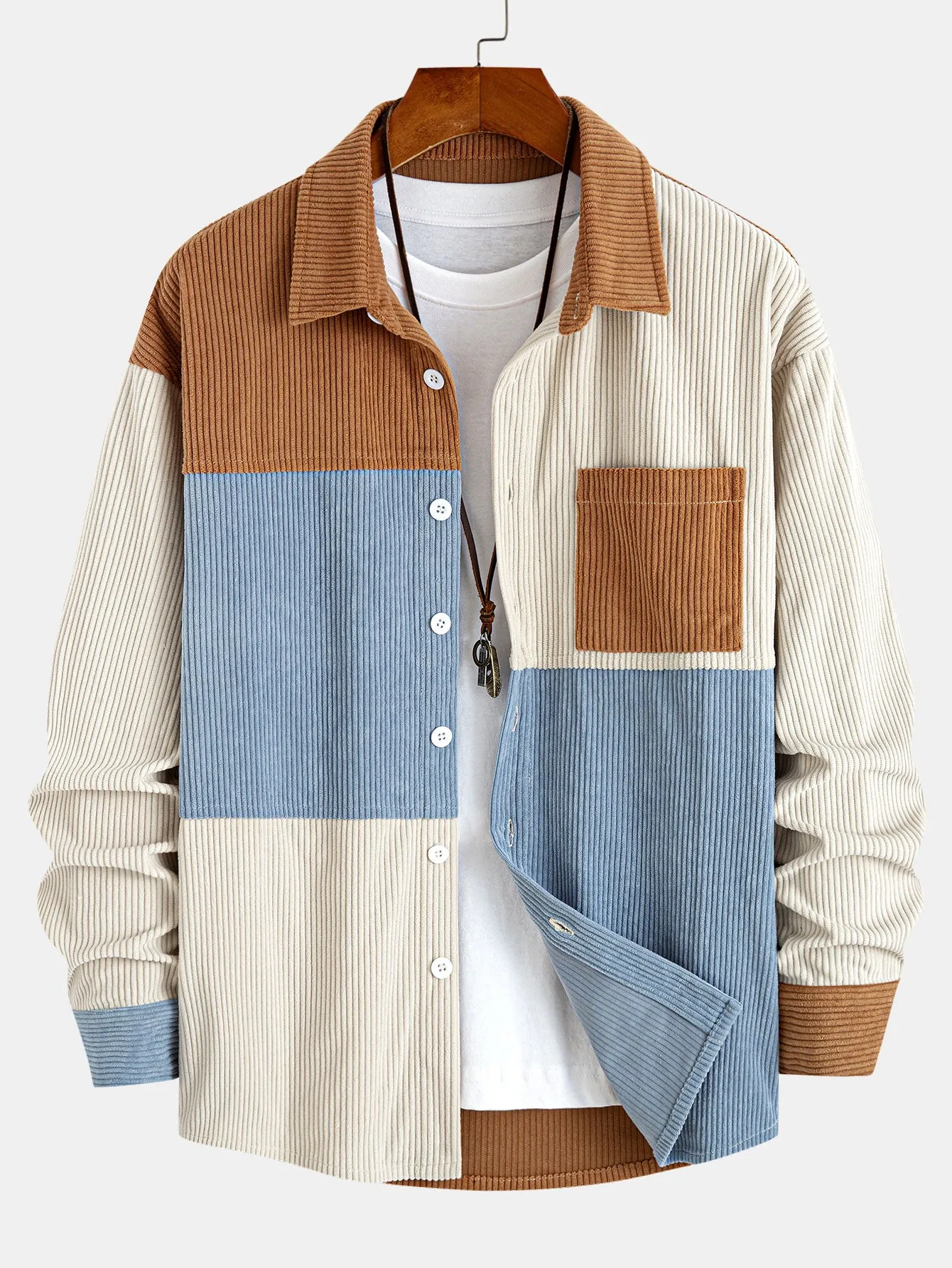 Relax Fit Color Block Corduroy Button Up Shirt sold by Hoooyi product image thumbnail 3