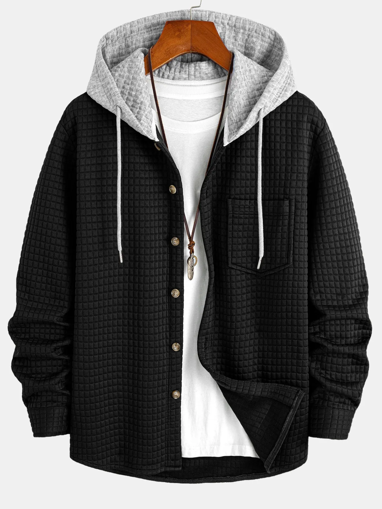 Contrast Waffle Hooded Shirt sold by Hoooyi product image thumbnail 3