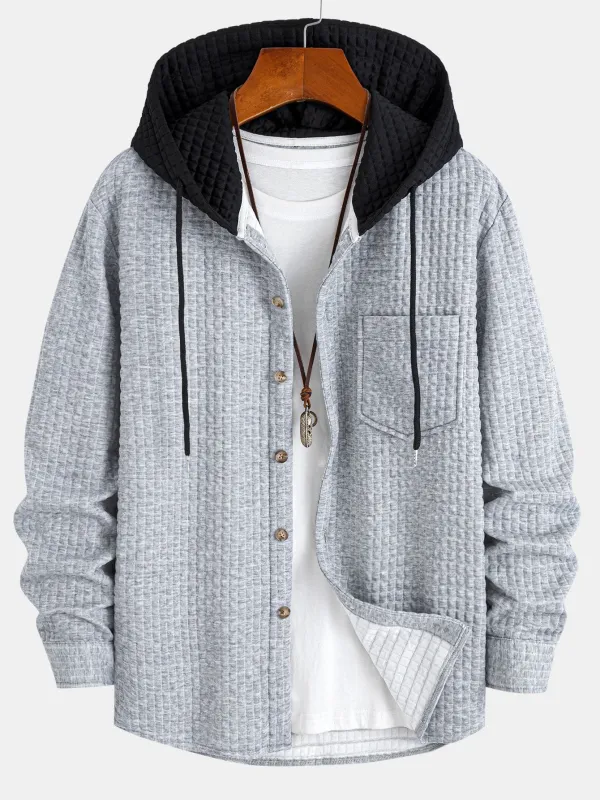 Contrast Waffle Hooded Shirt sold by Hoooyi