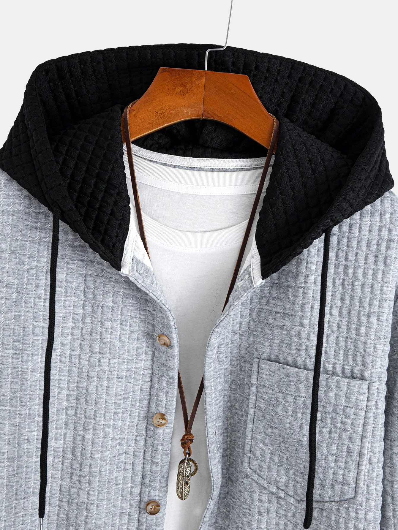 Contrast Waffle Hooded Shirt sold by Hoooyi product image thumbnail 5