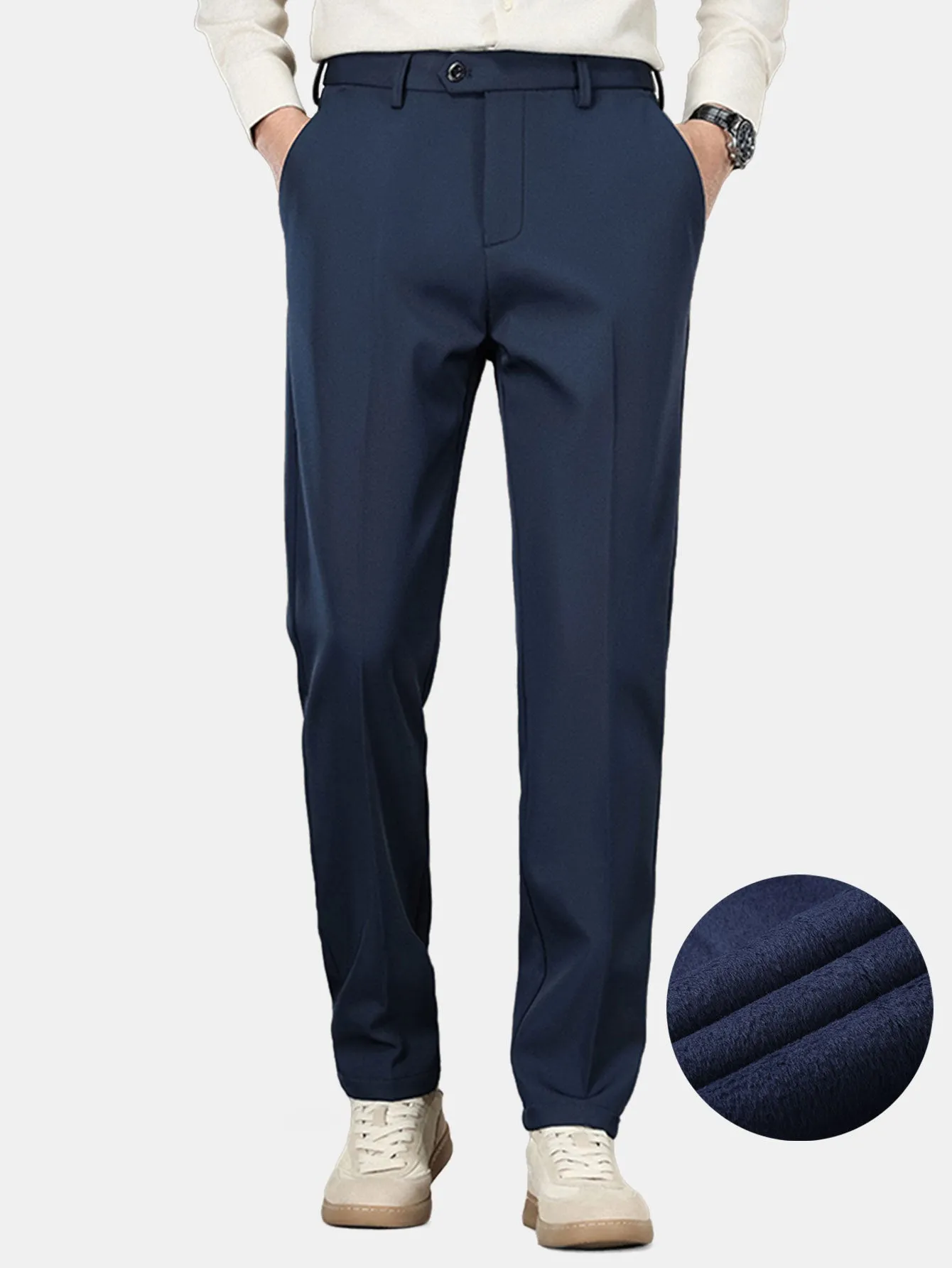Warm Fleece-Lined Slim Fit Tapered Cropped Trousers sold by Hoooyi