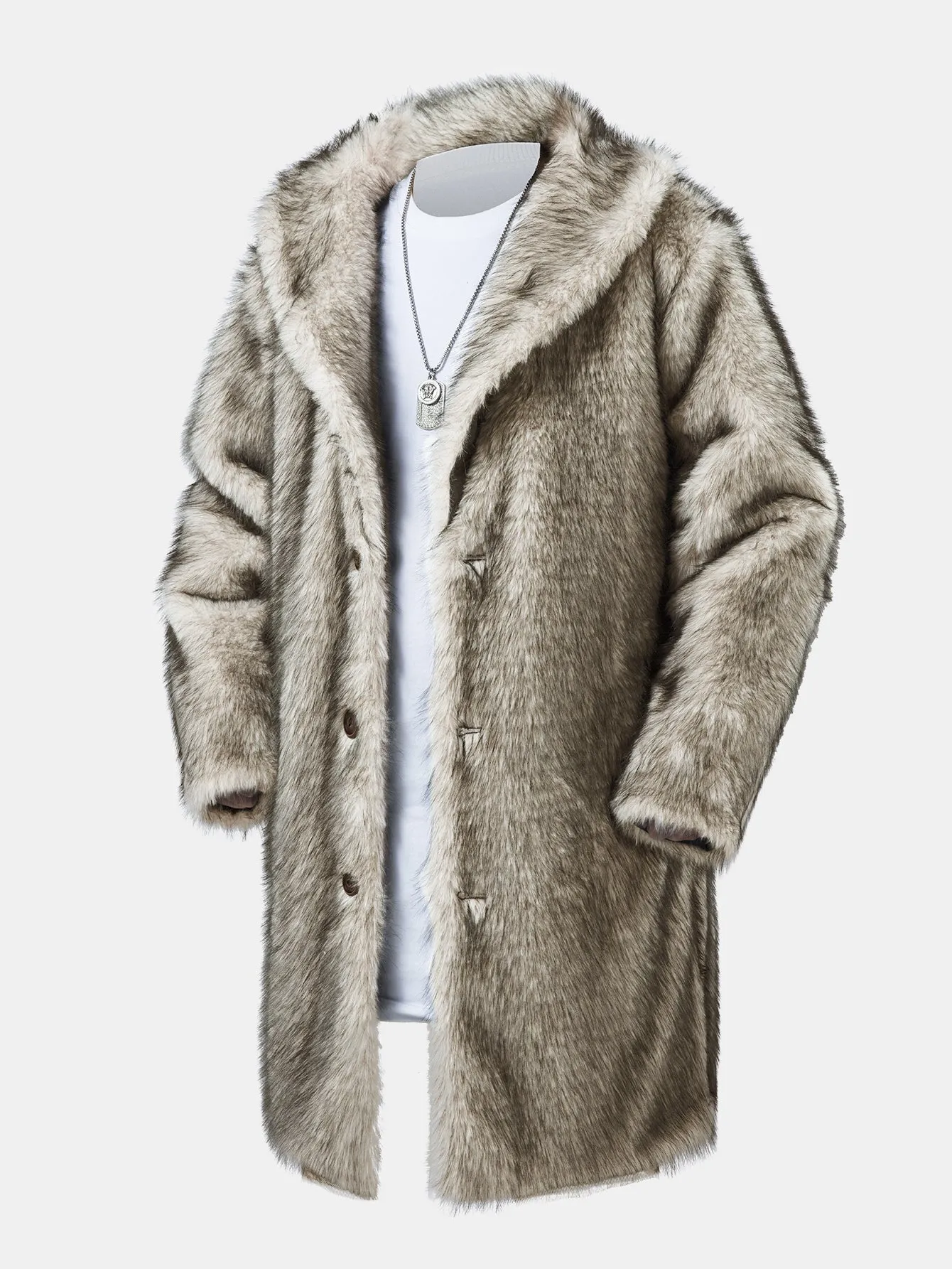 Faux Fur Shawl Collar Overcoat sold by Hoooyi