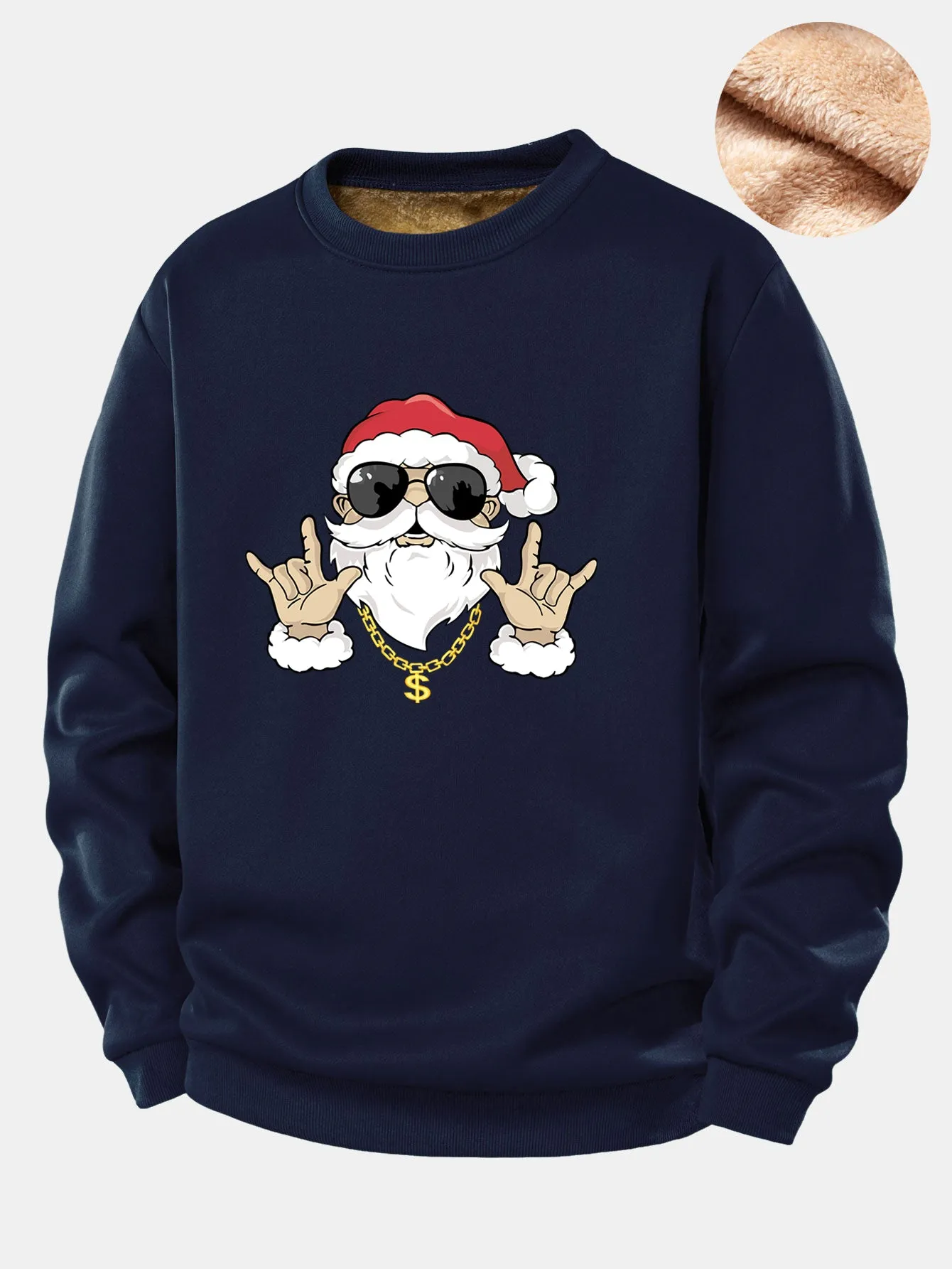 Hip Hop Santa Claus Print Teddy Fleece Lined Sweatshirt sold by Hoooyi product image thumbnail 3
