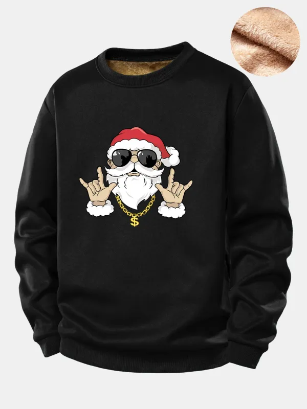 Hip Hop Santa Claus Print Teddy Fleece Lined Sweatshirt sold by Hoooyi