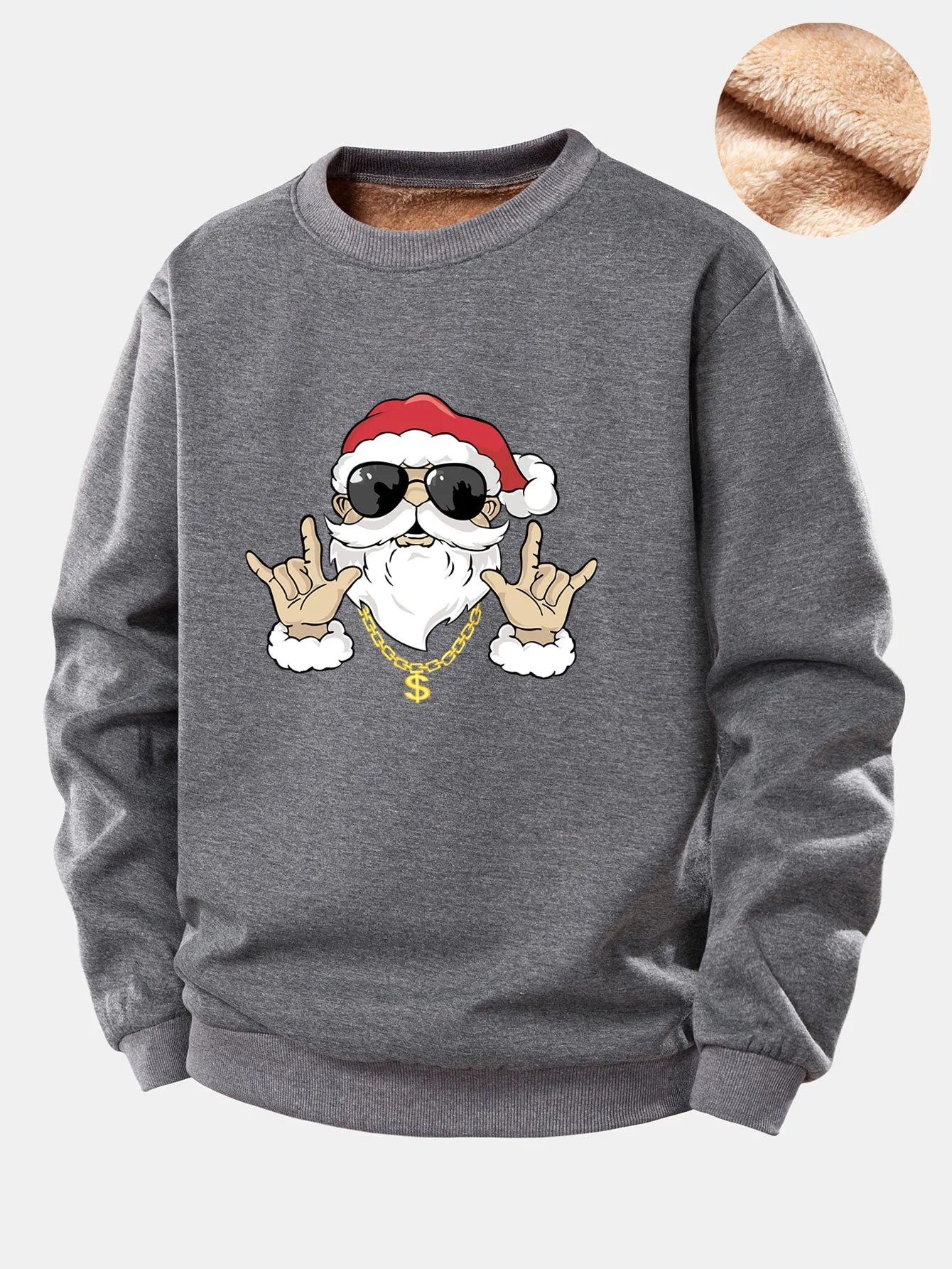 Hip Hop Santa Claus Print Teddy Fleece Lined Sweatshirt sold by Hoooyi product image thumbnail 2