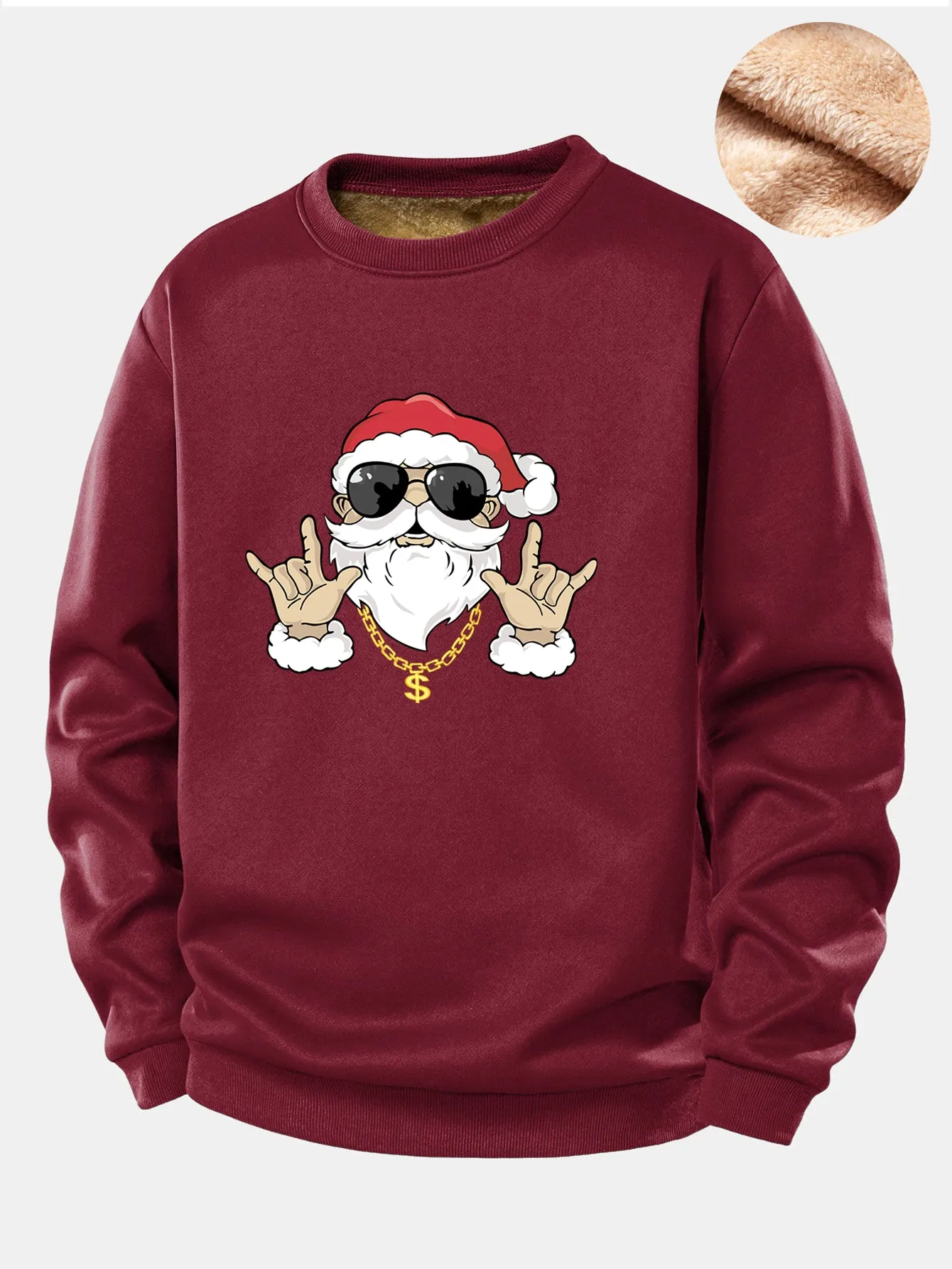 Hip Hop Santa Claus Print Teddy Fleece Lined Sweatshirt sold by Hoooyi product image thumbnail 4