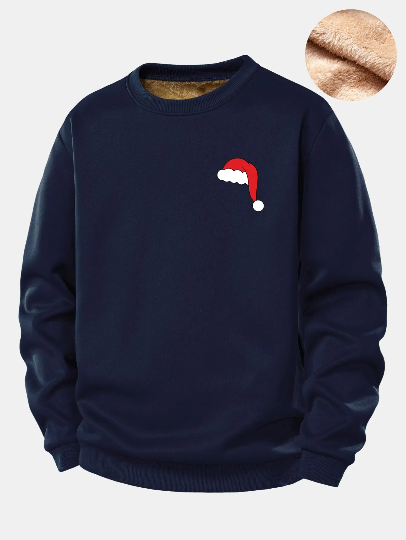 Christmas Hat Print Teddy Fleece Lined Sweatshirt sold by Hoooyi product image thumbnail 4