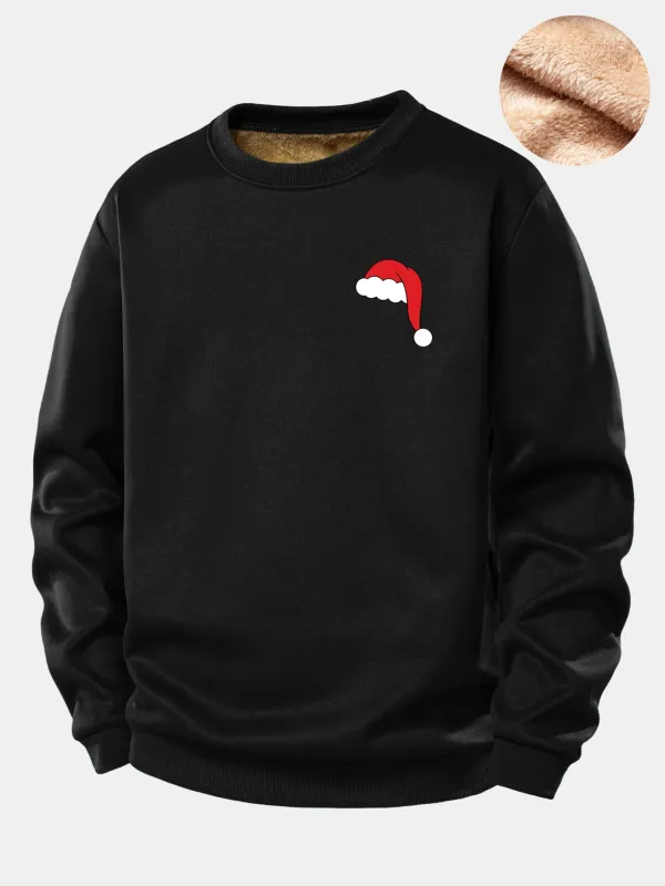 Christmas Hat Print Teddy Fleece Lined Sweatshirt sold by Hoooyi
