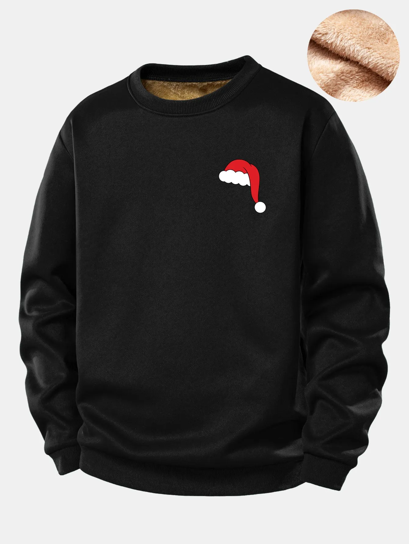 Christmas Hat Print Teddy Fleece Lined Sweatshirt sold by Hoooyi