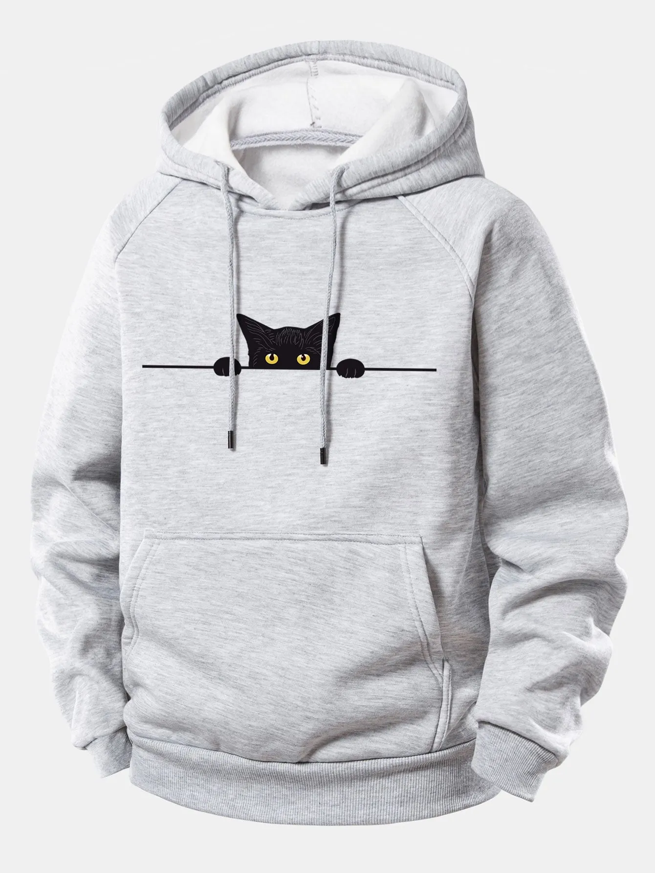 Black Cat Print Drawstring Hoodie sold by Hoooyi product image thumbnail 3