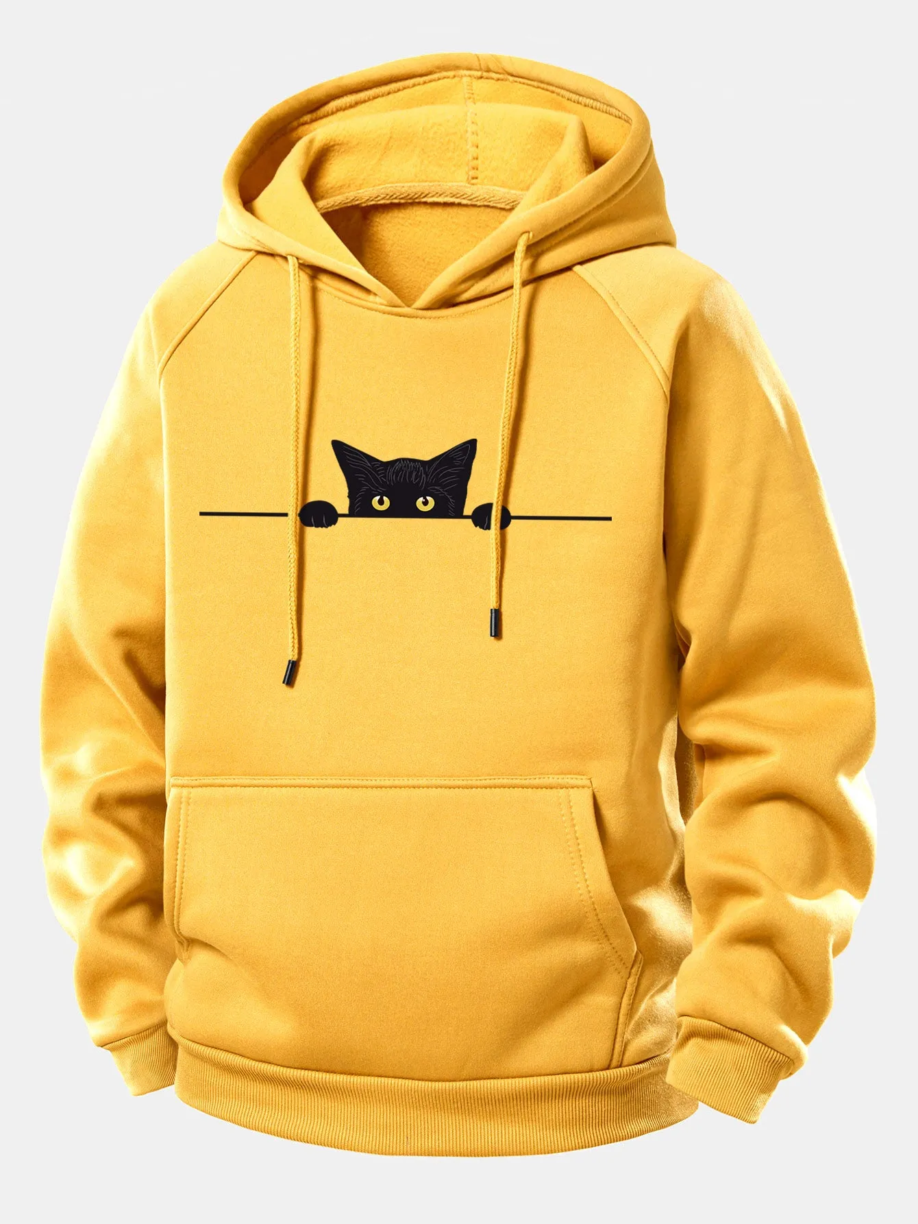 Black Cat Print Drawstring Hoodie sold by Hoooyi product image thumbnail 4
