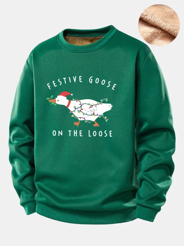 Christmas Goose Print Teddy Fleece Lined Sweatshirt sold by Hoooyi