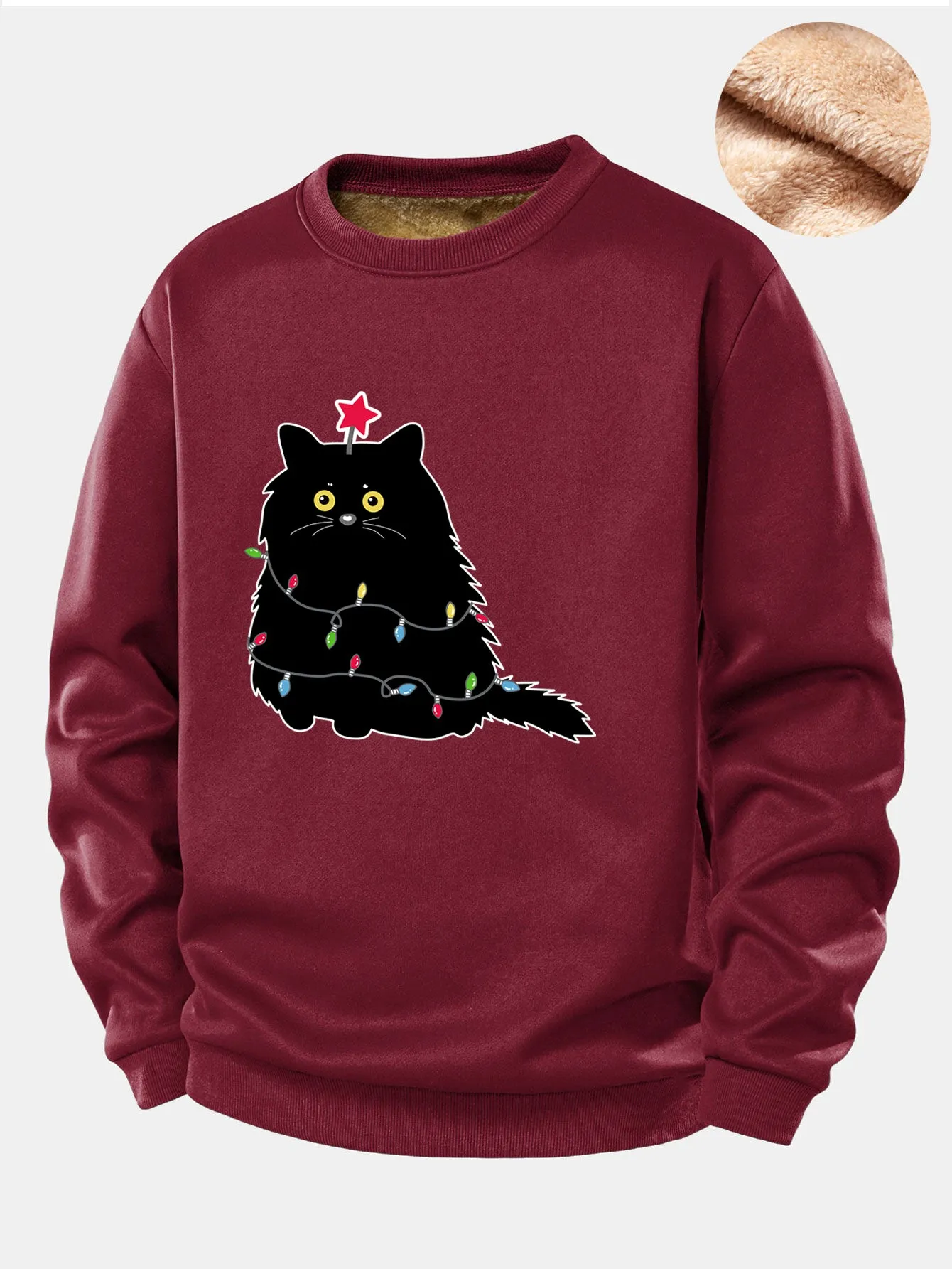 Christmas Lights Black Cat Print Teddy Fleece Lined Sweatshirt sold by Hoooyi product image thumbnail 5