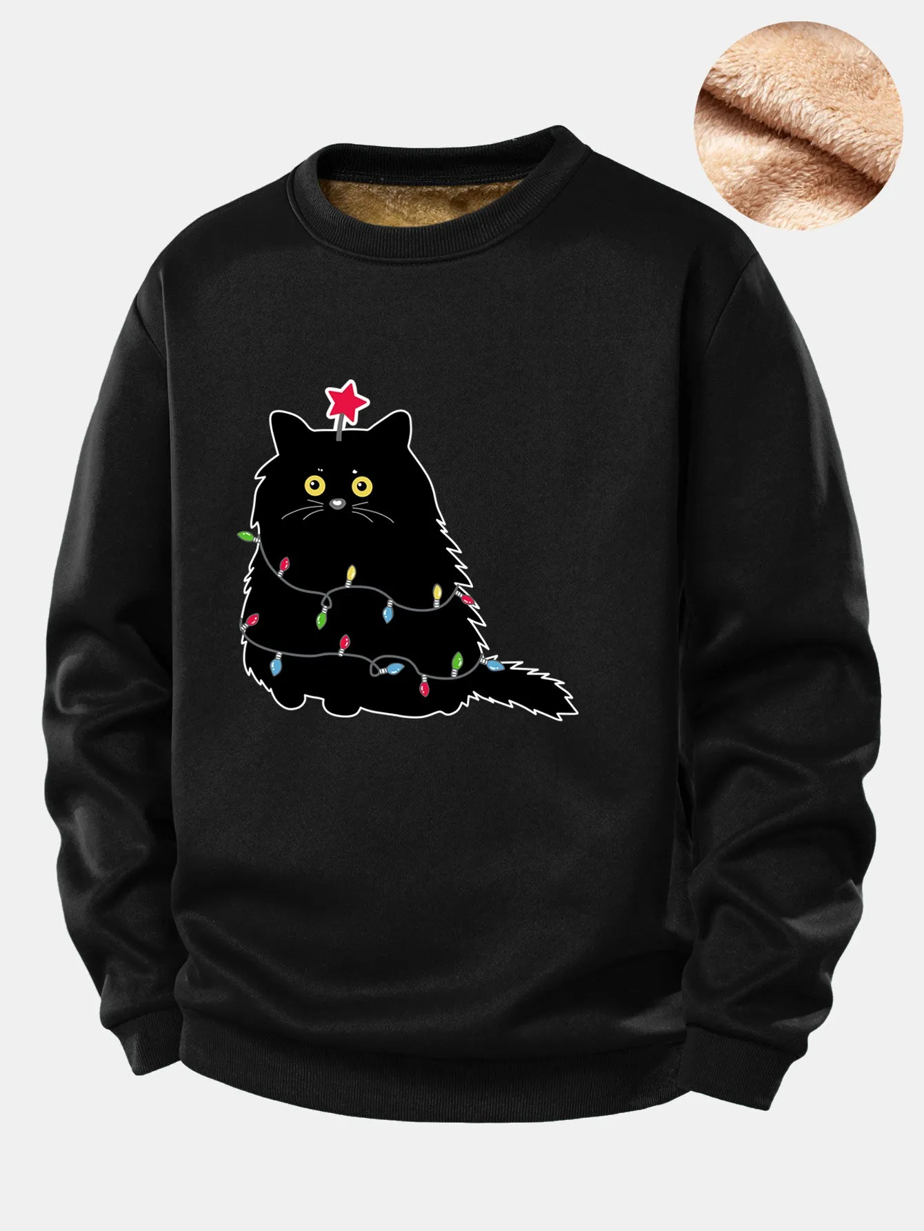 Christmas Lights Black Cat Print Teddy Fleece Lined Sweatshirt sold by Hoooyi product image thumbnail 2