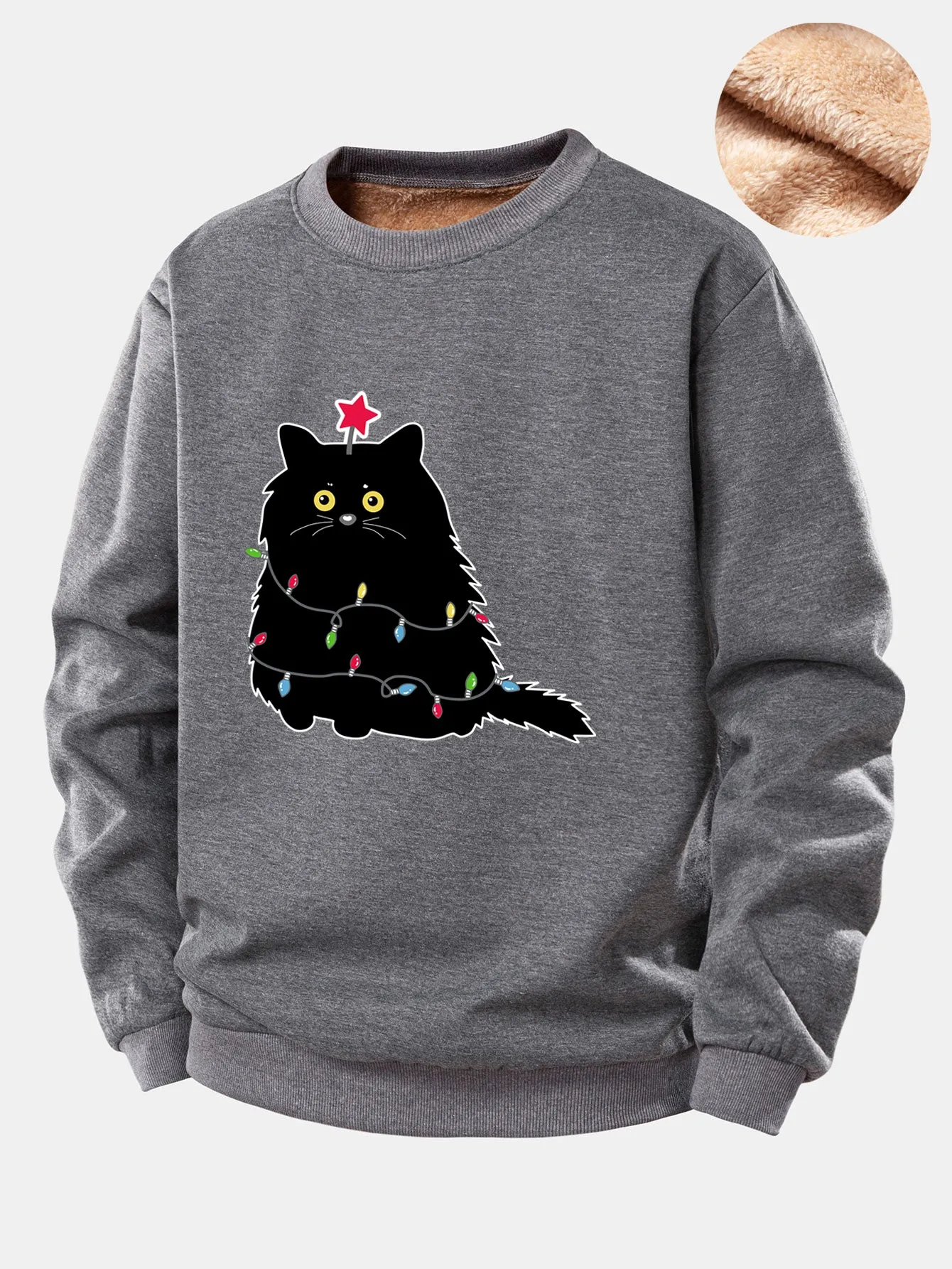 Christmas Lights Black Cat Print Teddy Fleece Lined Sweatshirt sold by Hoooyi product image thumbnail 3