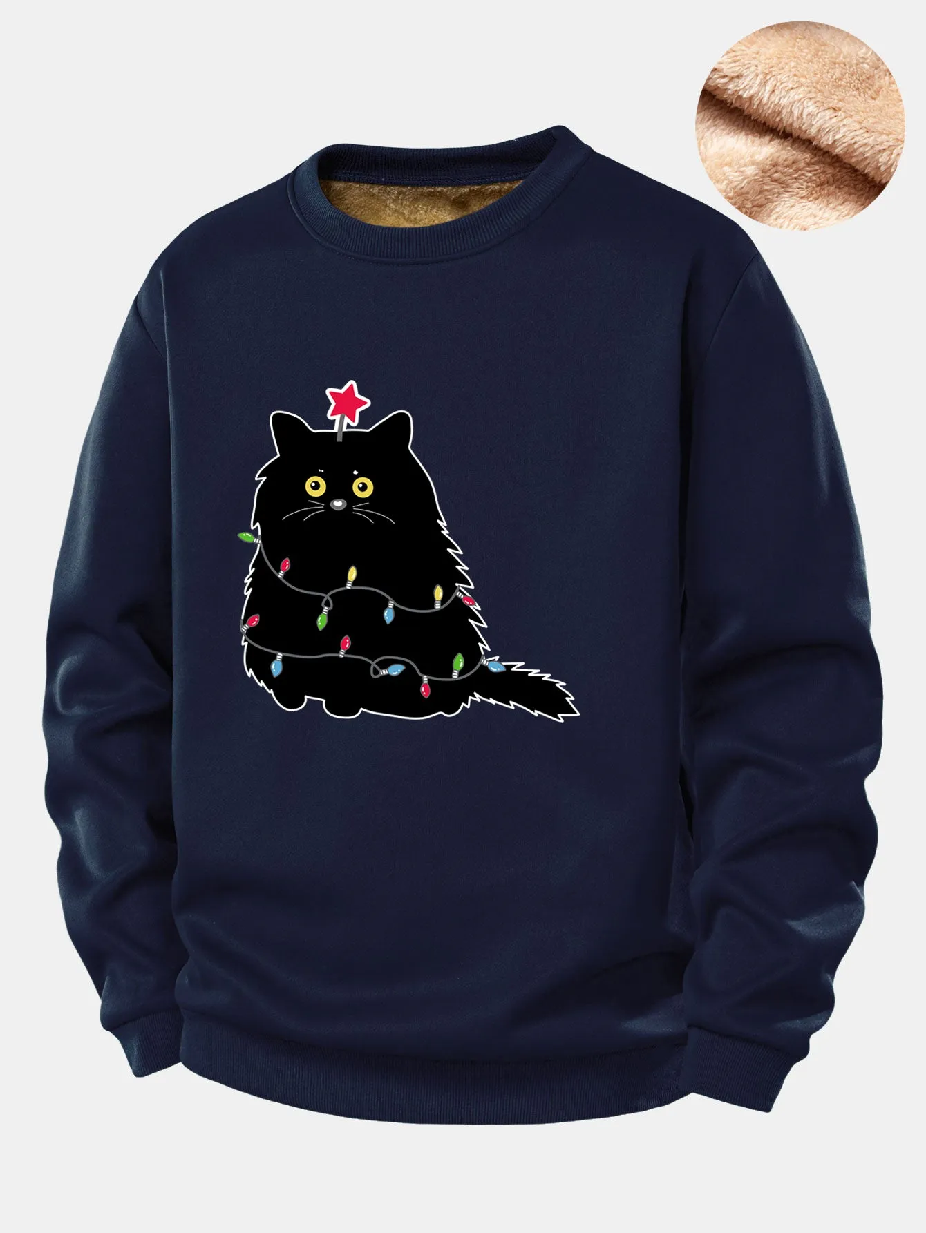 Christmas Lights Black Cat Print Teddy Fleece Lined Sweatshirt sold by Hoooyi product image thumbnail 4
