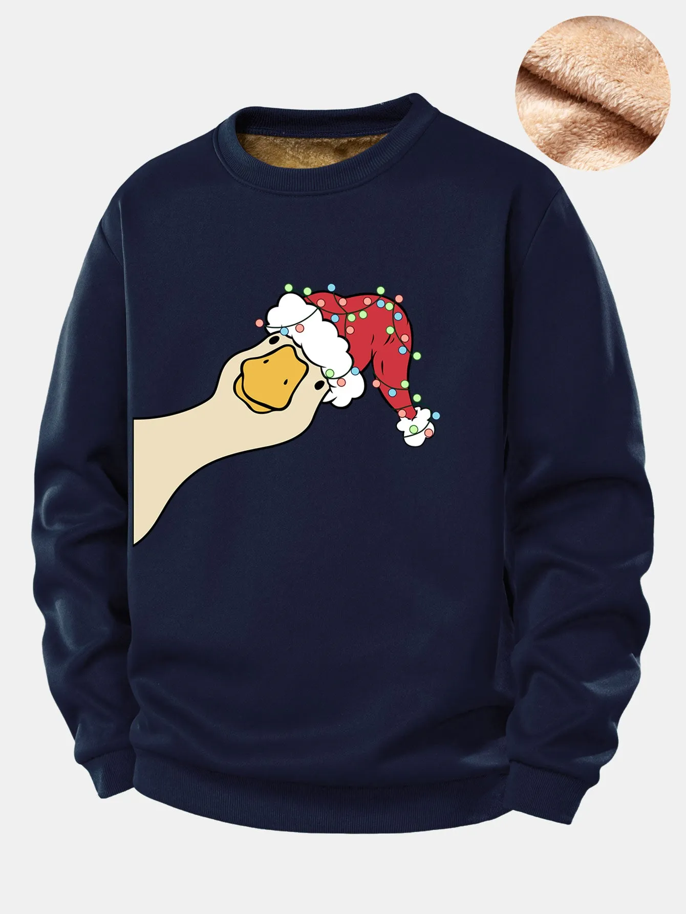 Christmas Goose Print Teddy Fleece Lined Sweatshirt sold by Hoooyi product image thumbnail 3