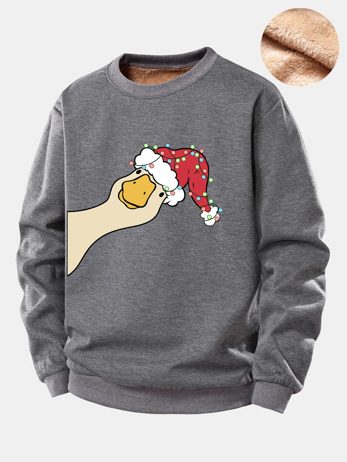 Christmas Goose Print Teddy Fleece Lined Sweatshirt sold by Hoooyi product image thumbnail 2
