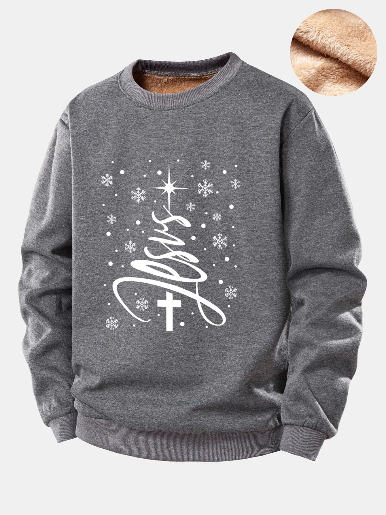 Christmas Jesus Print Teddy Fleece Lined Sweatshirt sold by Hoooyi product image thumbnail 3