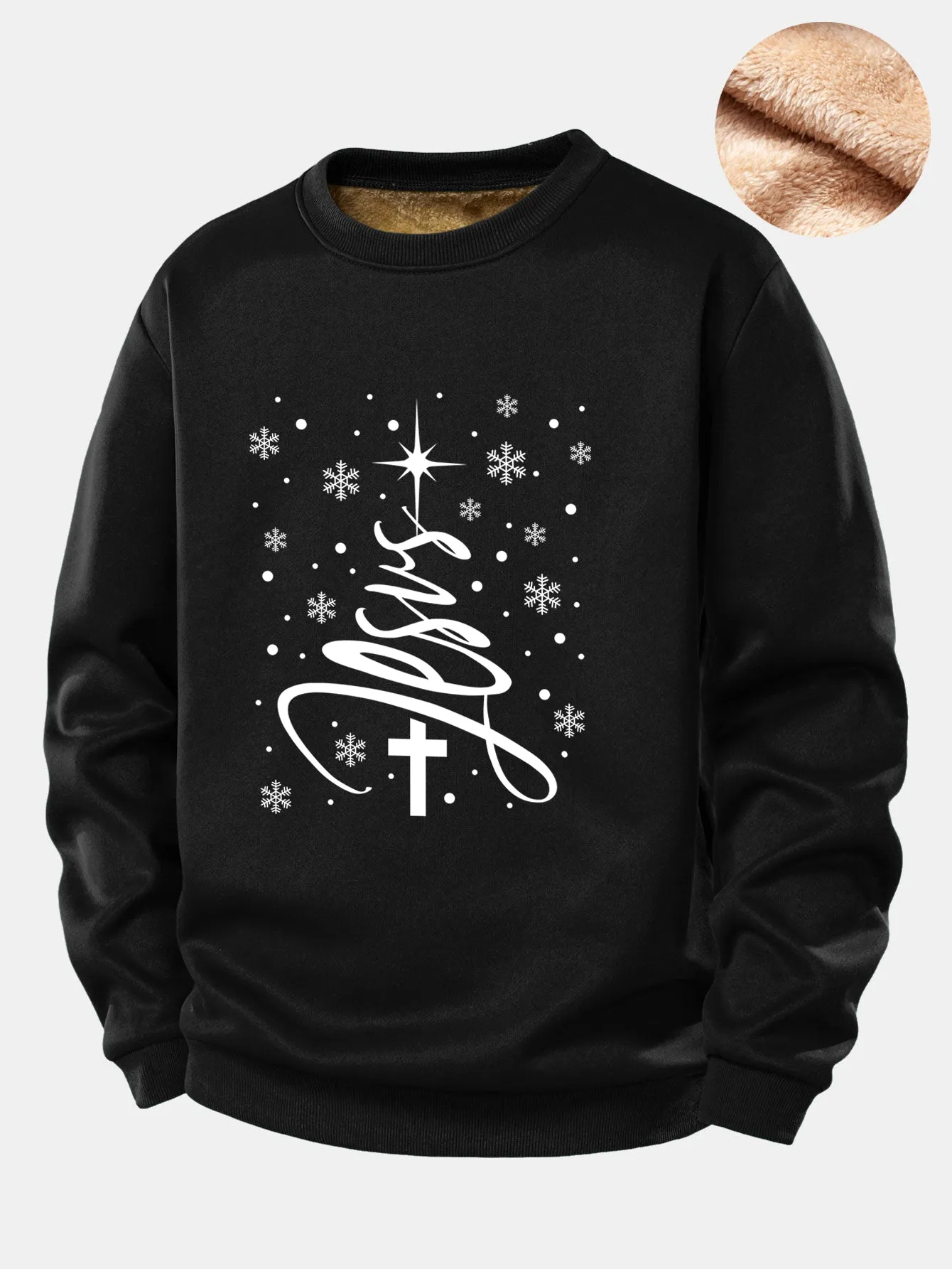 Christmas Jesus Print Teddy Fleece Lined Sweatshirt sold by Hoooyi product image thumbnail 2