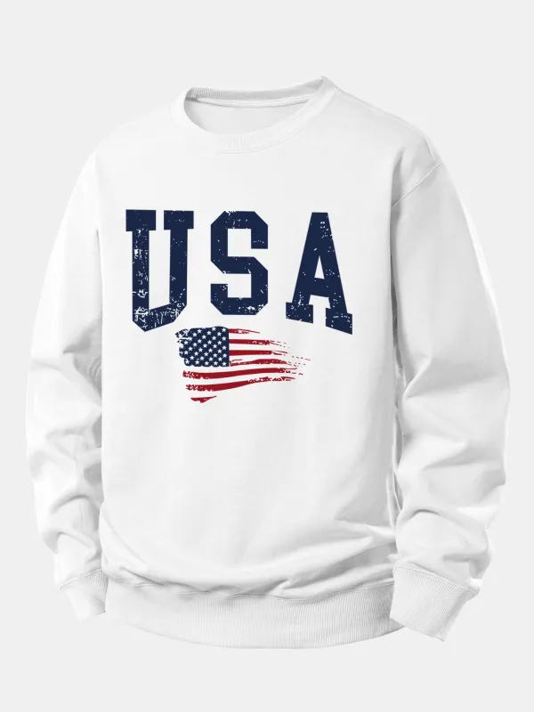 USA Flag Print Relax Fit Sweatshirt made by Hoooyi