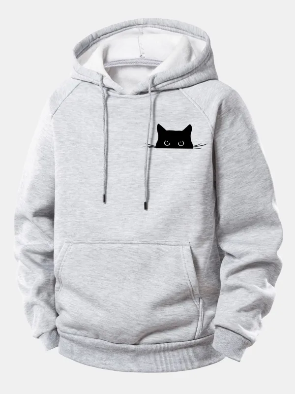 Black Cat Print Drawstring Hoodie sold by Hoooyi