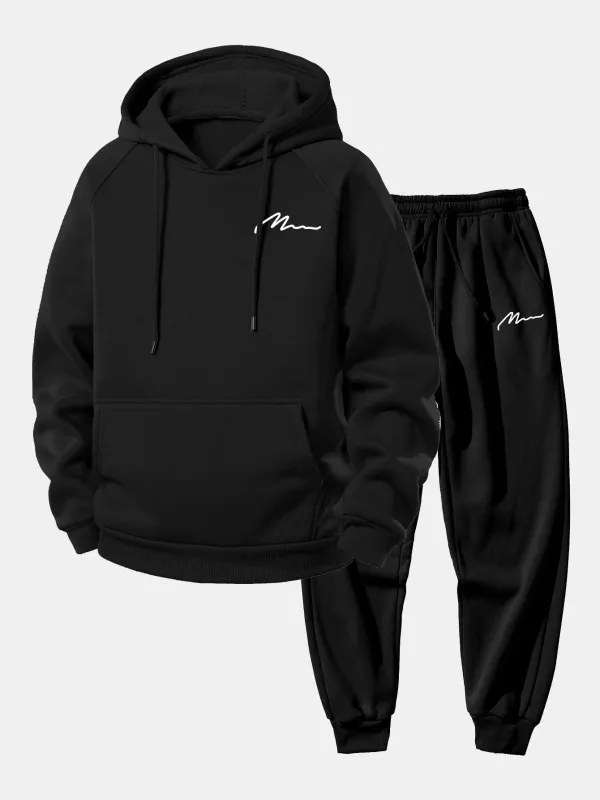 Men Print Drawstring Hoodie & Jogger Pants sold by Hoooyi