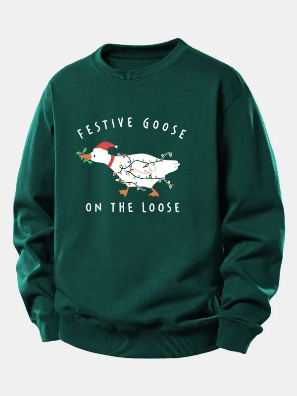 Christmas Goose Print Relax Fit Sweatshirt sold by Hoooyi