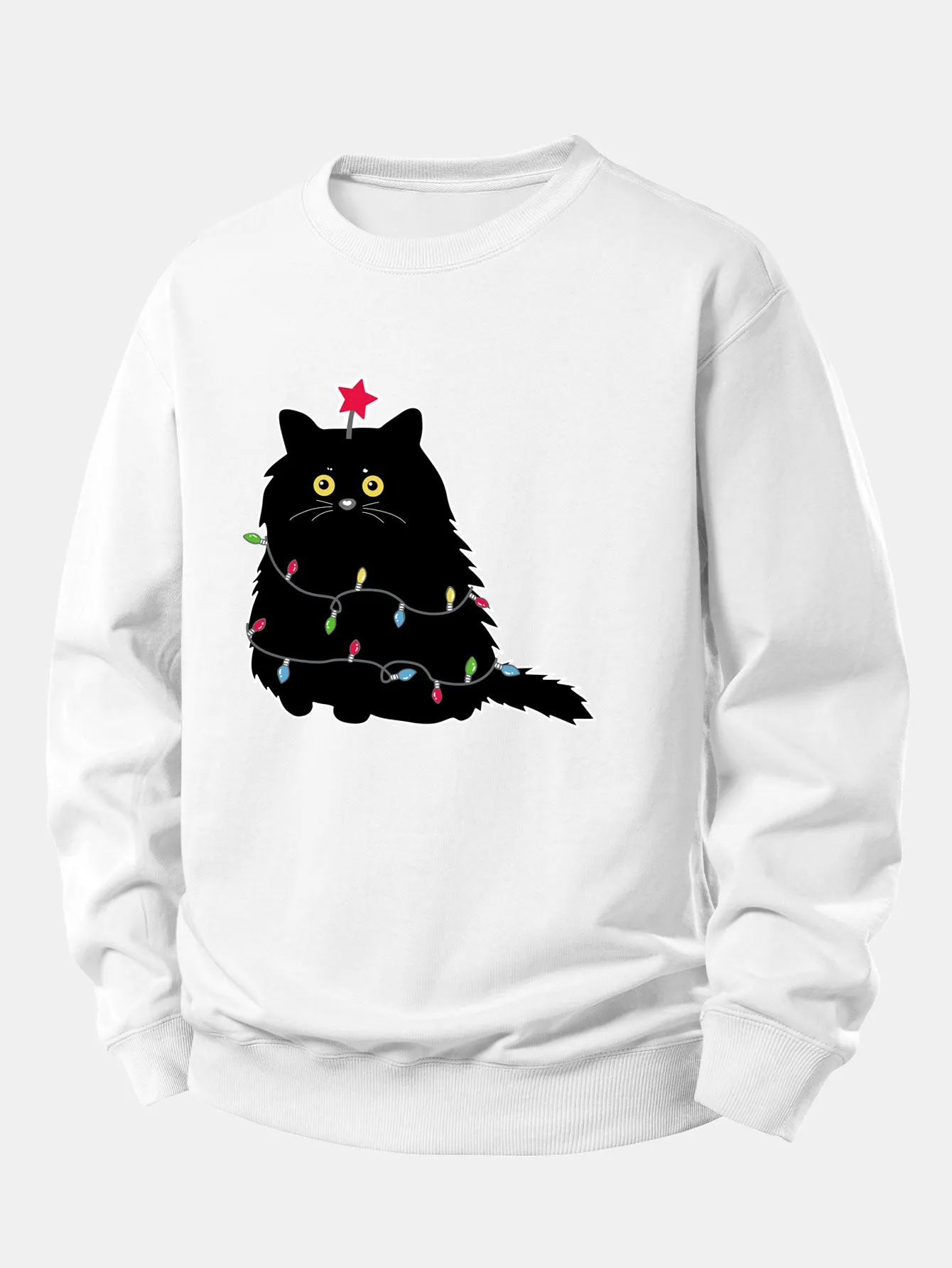 Christmas Lights Black Cat Print Relax Fit Sweatshirt sold by Hoooyi product image thumbnail 2