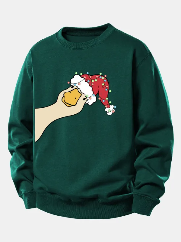 Christmas Goose Print Relax Fit Sweatshirt sold by Hoooyi