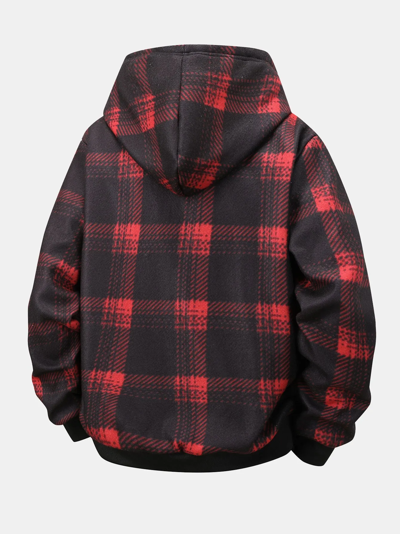 Teddy Lined Button Up Flannel Plaid Hooded Coat sold by Hoooyi product image thumbnail 2